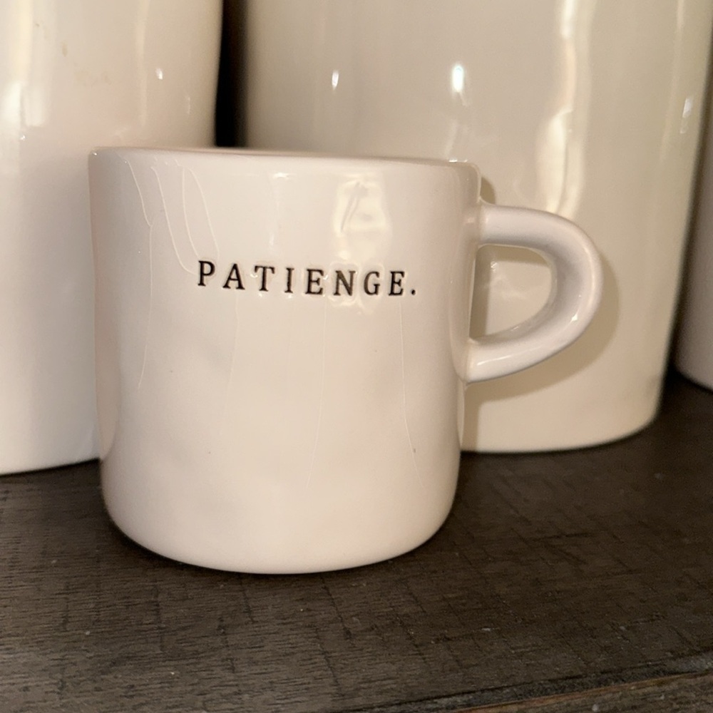MISPRINT Rare Rae Dunn Magenta Patience Coffee/Tea Mug Cup Misspelled ‘Patienge’
